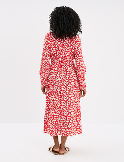 Robe midi empire fluide col en V rouge femme