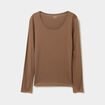 T-shirt coton col rond manches longues taupe femme