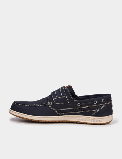 Chaussures bateau en cuir &agrave; scratch bleu homme