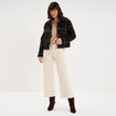 Pull col V ajour&eacute; manches longues beige femme