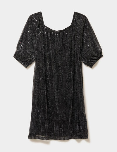Robe &agrave; strass et manches 3/4 noir femme grande taille