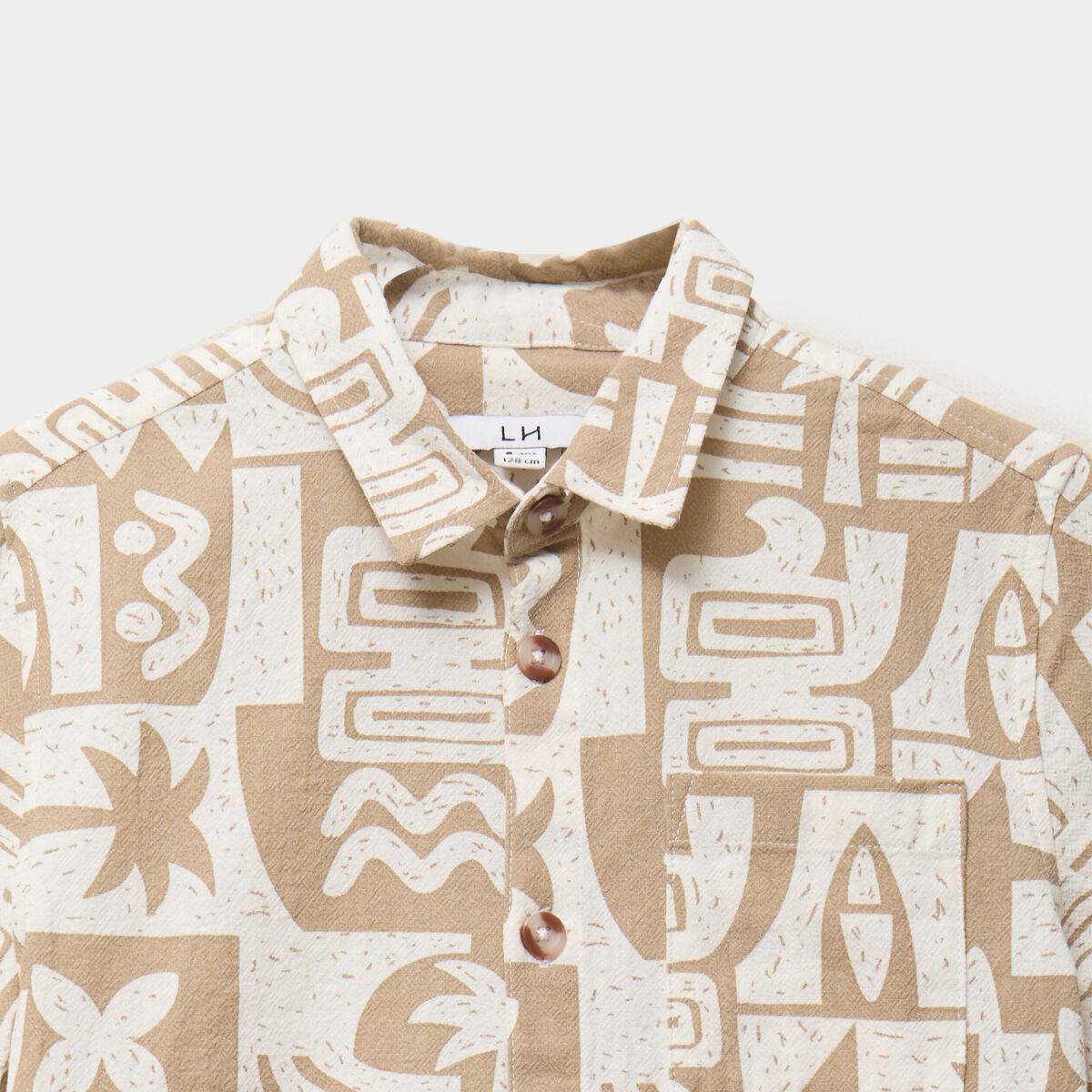 Chemise droite manches courtes coton sable gar&ccedil;on