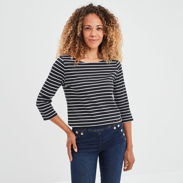 t shirt manches 34 col bateau coton blanc femme T-shirt manches 3/4 col bateau coton blanc femme