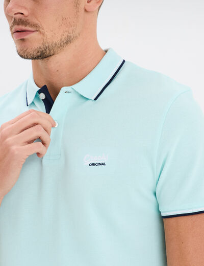 Polo avec broderie poitrine coton Creeks bleu turquoise homme