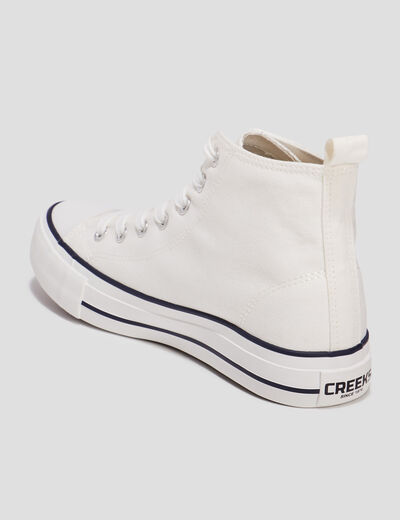 Tennis montantes &agrave; lacets en toile blanc femme