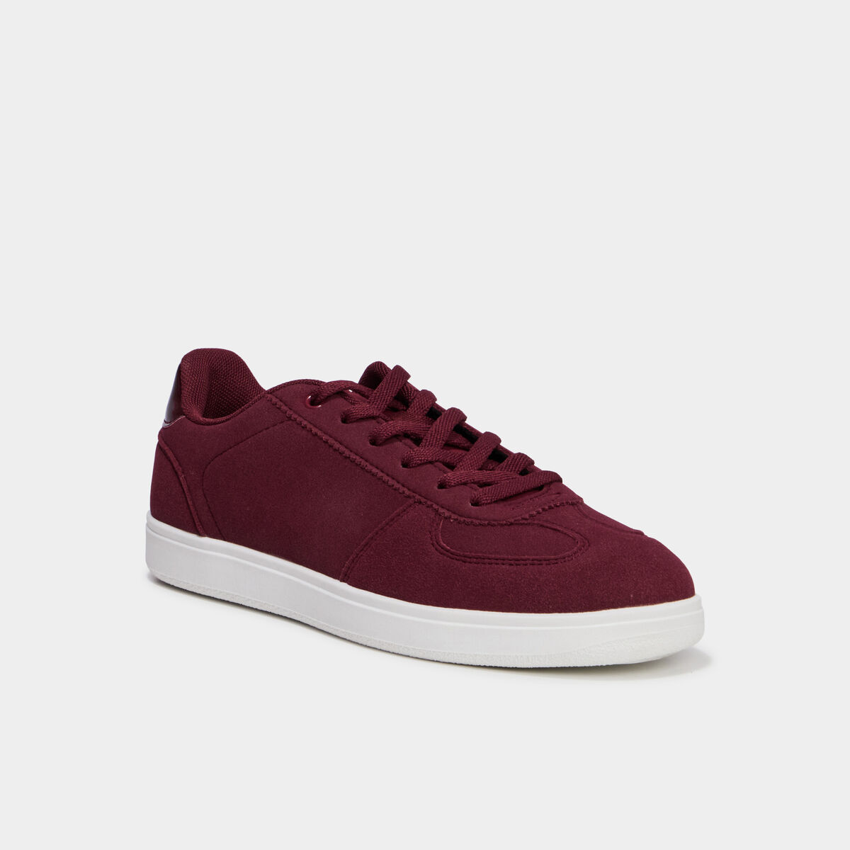 Baskets en su&eacute;dine &agrave; lacets bordeaux femme