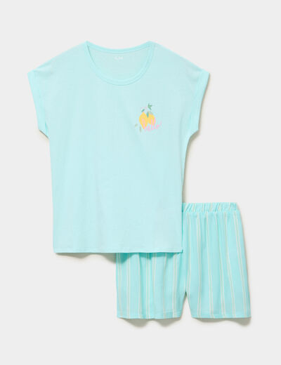 Ensemble pyjama short et t-shirt vert turquoise femme