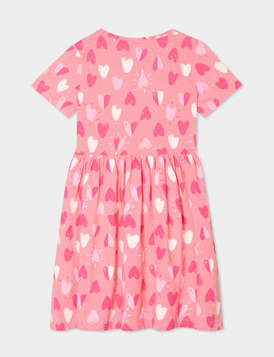 Robe manches courtes col rond coton rose fille