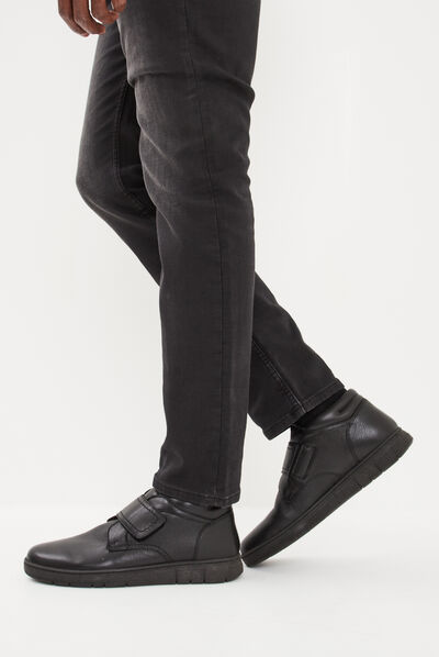 Bottines à scratch en cuir Walking noir homme