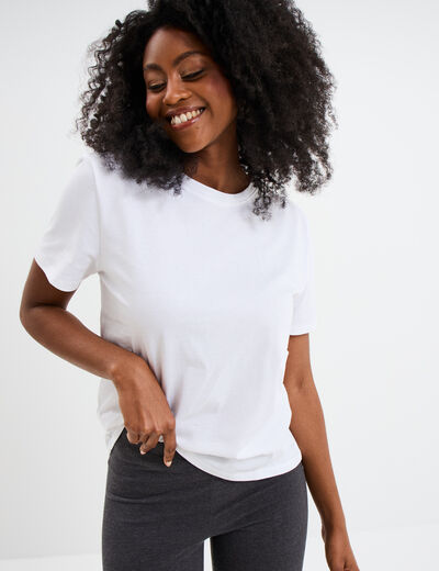 T-shirt col rond manches courtes coton blanc femme