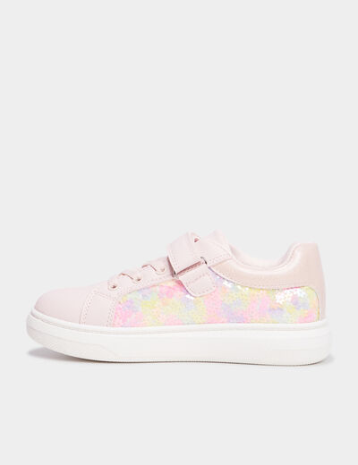 Tennis basses à scratchs et sequins rose fille
