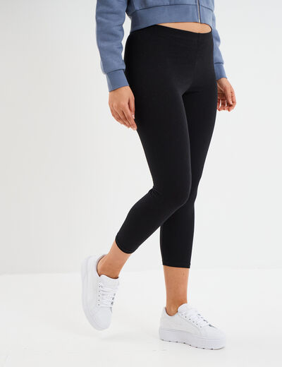 Legging 7/8 &egrave;me taille &eacute;lastiqu&eacute;e noir femme