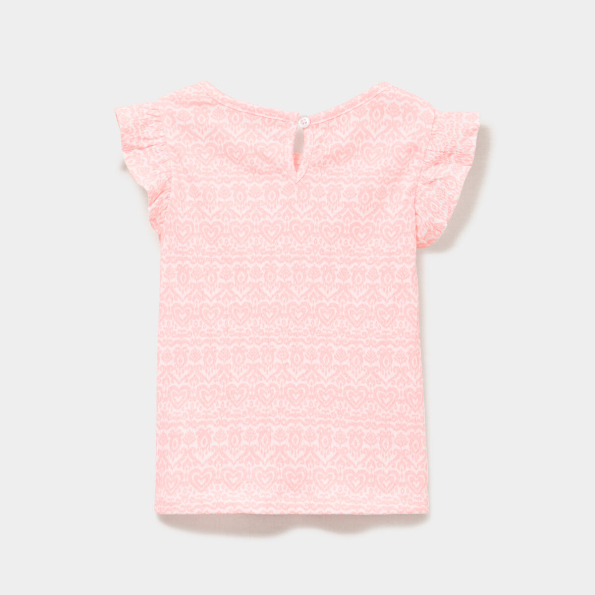 T-shirt relief&eacute; manches volants coton rose fluo b&eacute;b&eacute; fille