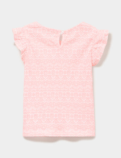T-shirt relief&eacute; manches volants coton rose fluo b&eacute;b&eacute; fille