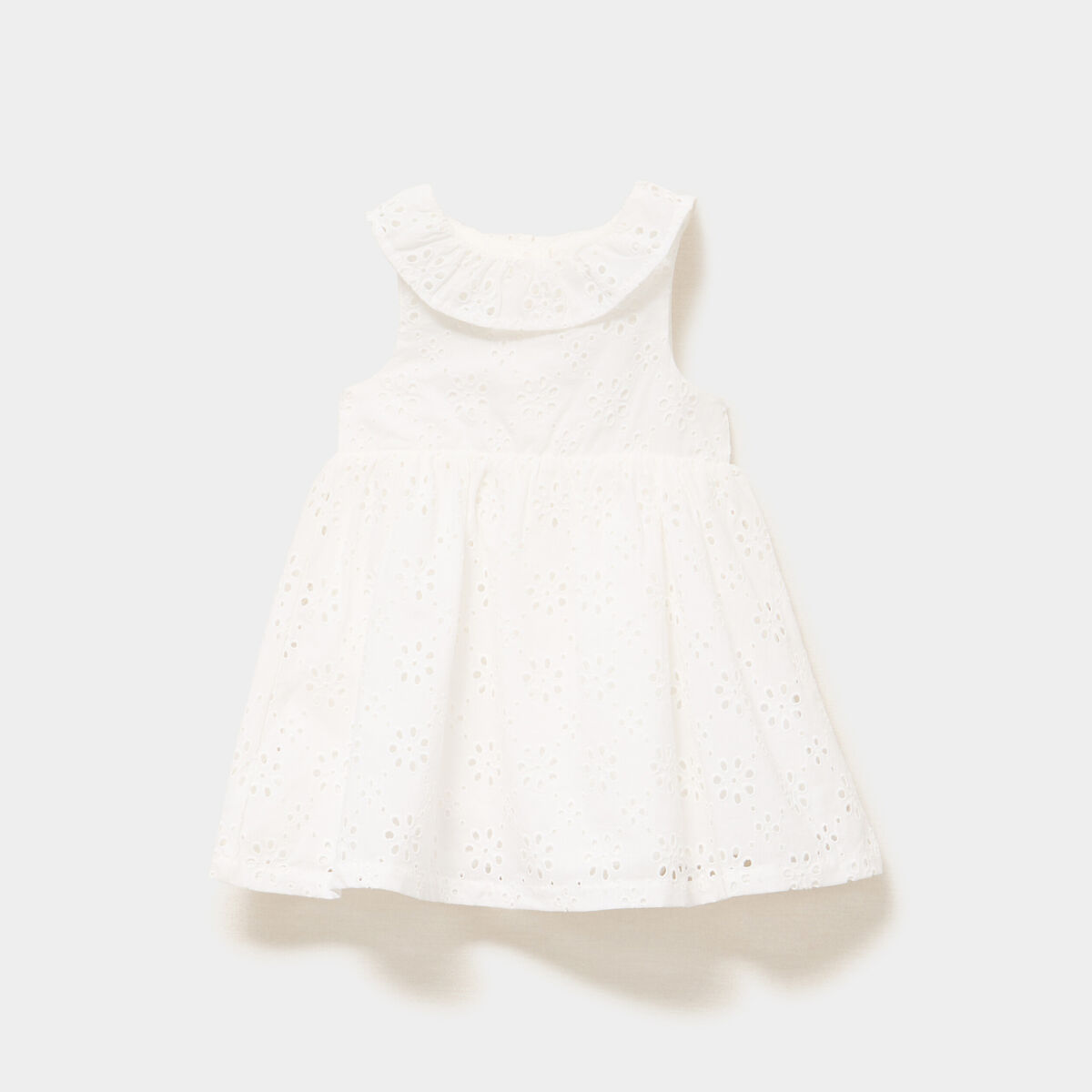 Robe &eacute;vas&eacute;e broderie anglaise coton blanc b&eacute;b&eacute; fille