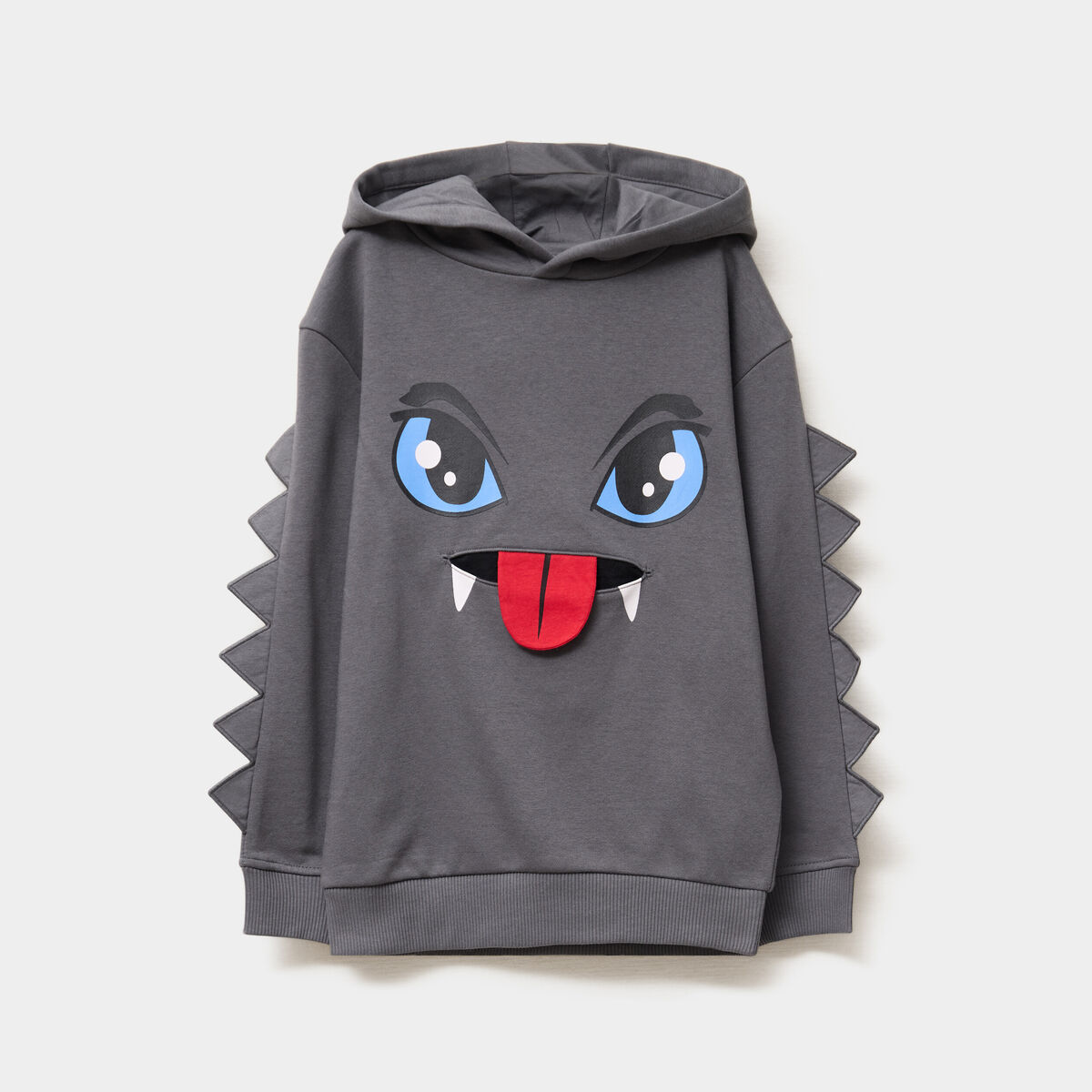 Sweat hoodie détails fantaisie coton gris foncé garçon
