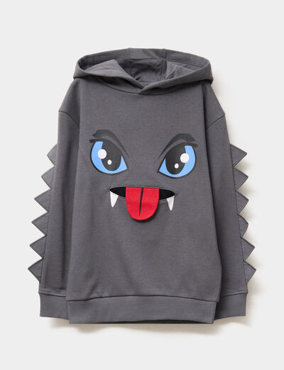 Sweat hoodie détails fantaisie coton gris foncé garçon