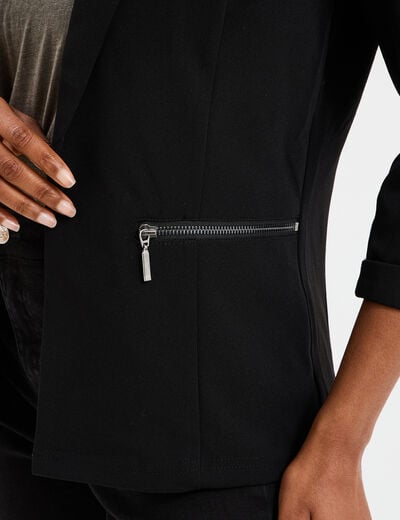 Veste blazer cintré manches 3/4 noir femme