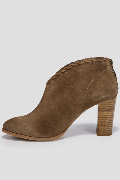 Bottines à talons en cuir taupe femme