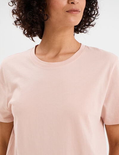 T-shirt col rond manches courtes coton vieux rose femme