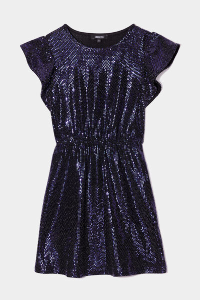 Robe à sequins et volants Liberto bleu marine fille