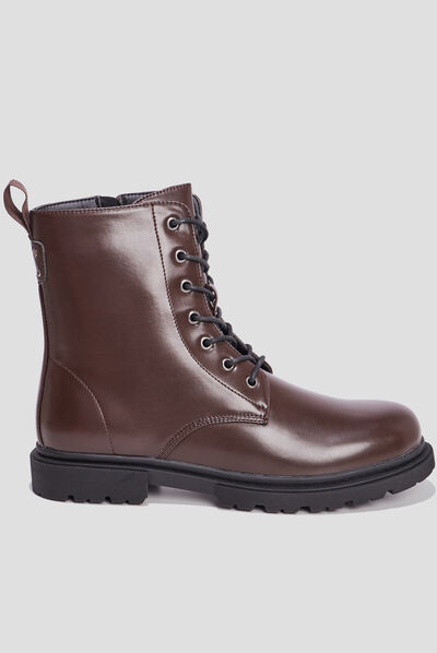 Boots zippées à lacets bordeaux femme