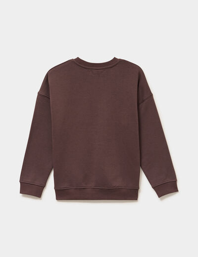 Sweat oversize manches longues col rond marron fonc&eacute; gar&ccedil;on