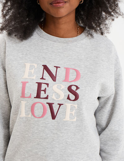 Sweat col rond manches longues gris femme