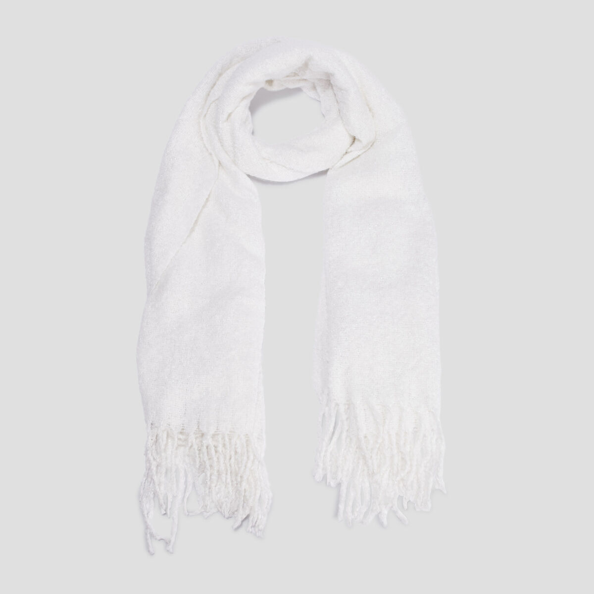 Écharpe à bords franges longues ivoire femme