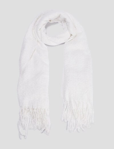 Écharpe à bords franges longues ivoire femme
