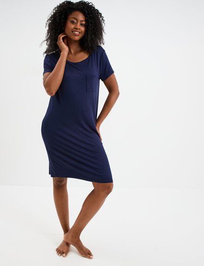 Chemise de nuit manches courtes bleu marine femme