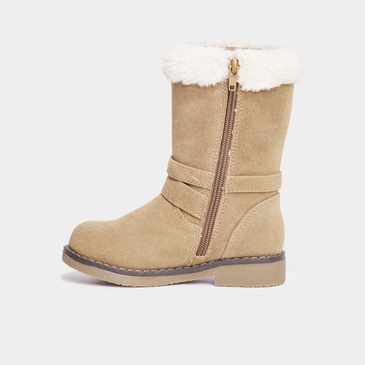 Bottes fourr&eacute;es zipp&eacute;es avec boucles camel fille