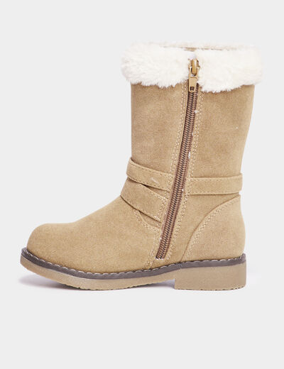 Bottes fourrées zippées avec boucles camel fille