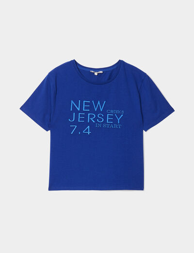 T-shirt cropped ajusté broderie Creeks bleu electrique femme