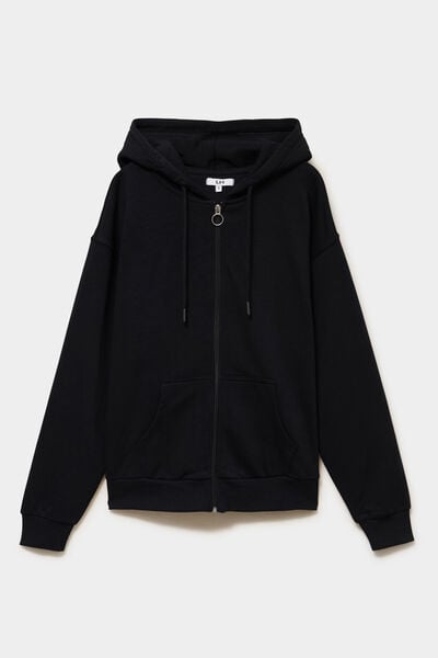 Sweat zipp&eacute; &agrave; capuche noir femme