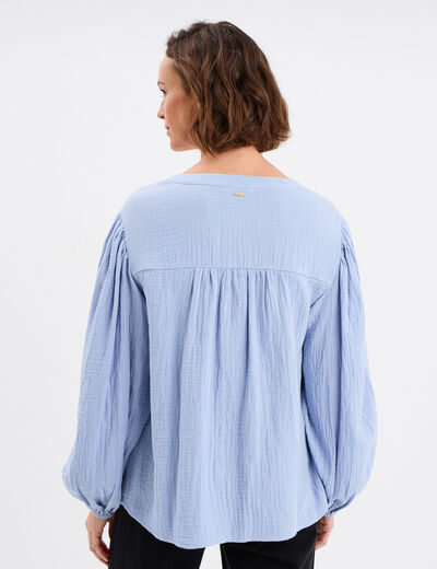 Blouse col tunisien gaze de coton Creeks bleu lavande femme