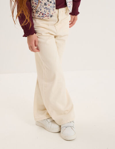 Pantalon coupe large 5 poches coton creme fille