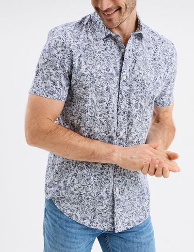 Chemise droite manches courtes coton ecru homme