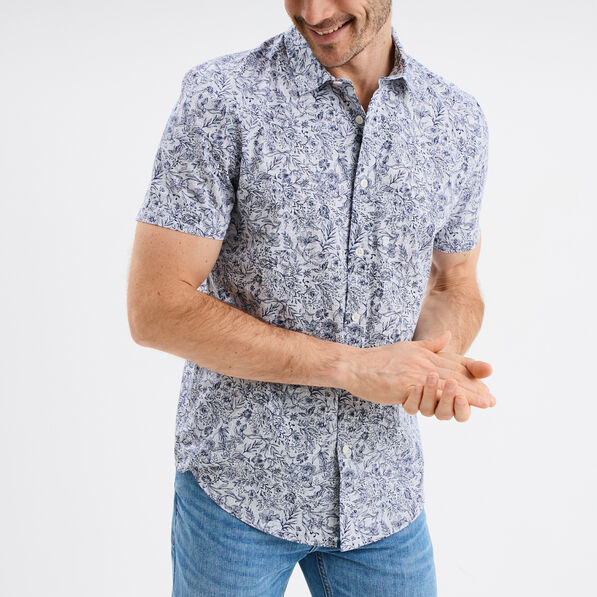 Chemise droite manches courtes coton ecru homme