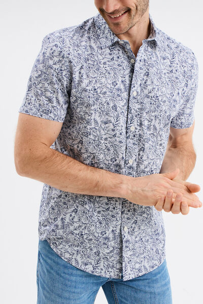 Chemise droite manches courtes coton ecru homme