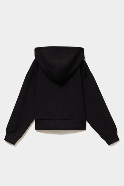 Sweat zipp&eacute; stretch &agrave; capuche noir fille