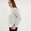 Pull torsades effet 2-en-1 chemise gris clair femme