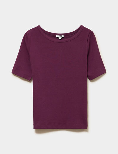 T-shirt col rond manches courtes coton prune femme