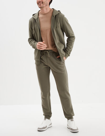 Pantalon jogging droit molleton vert kaki homme