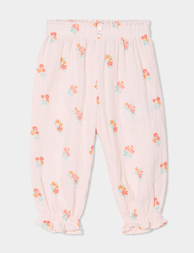 Pantalon taille élastiquée coton rose clair bébé fille