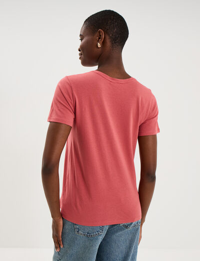 T-shirt ajust&eacute; manches courtes coton vieux rose femme