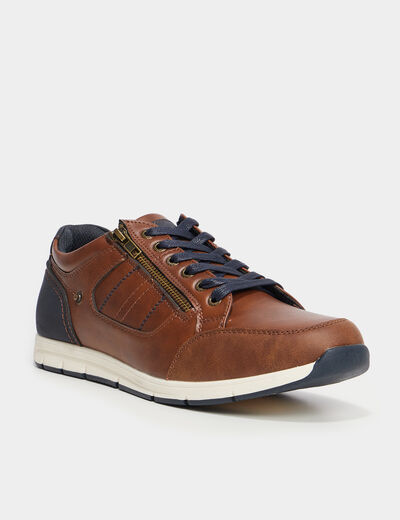 Derbies d&eacute;tails zipp&eacute;s marron homme