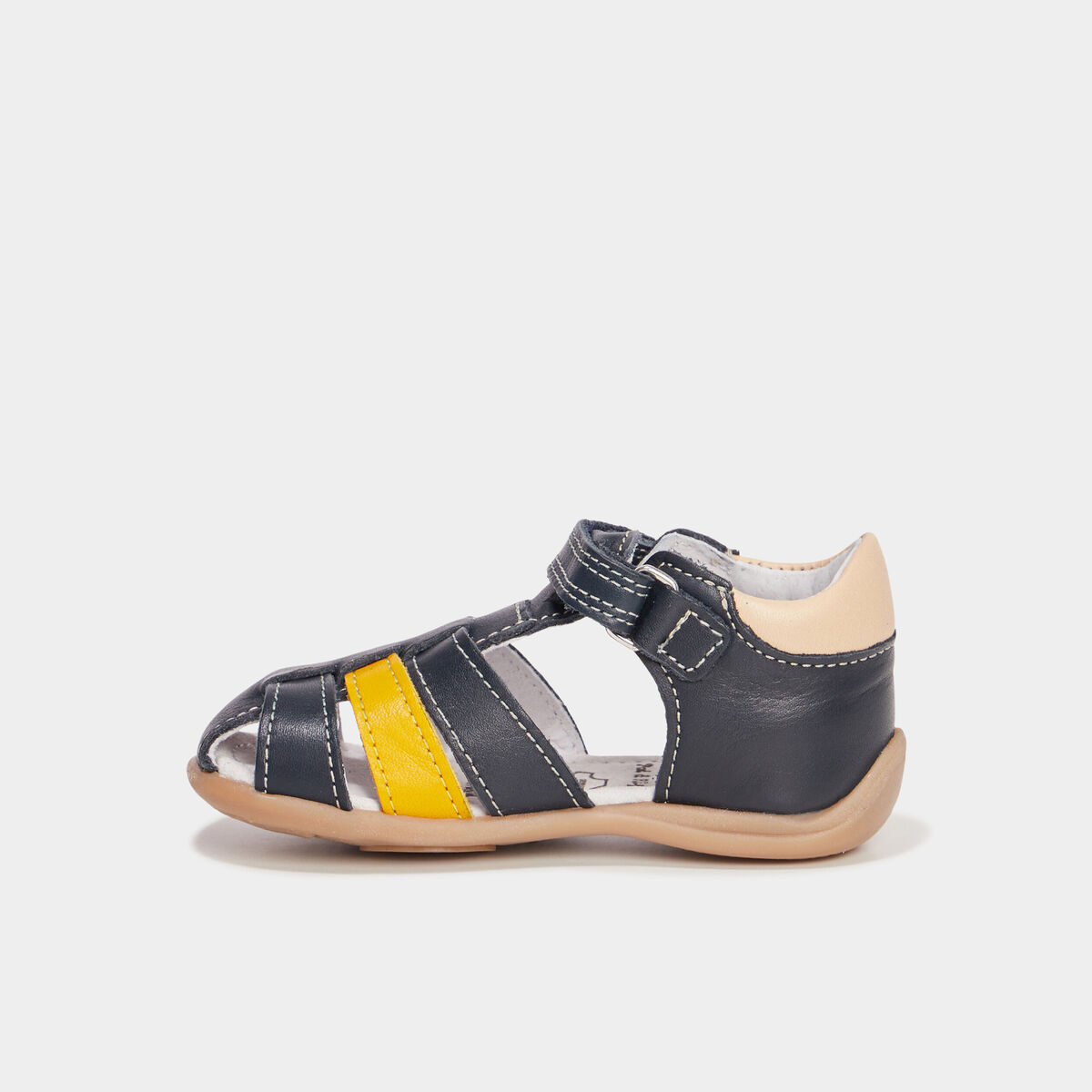 Sandales à scratchs en cuir bleu bébé garçon