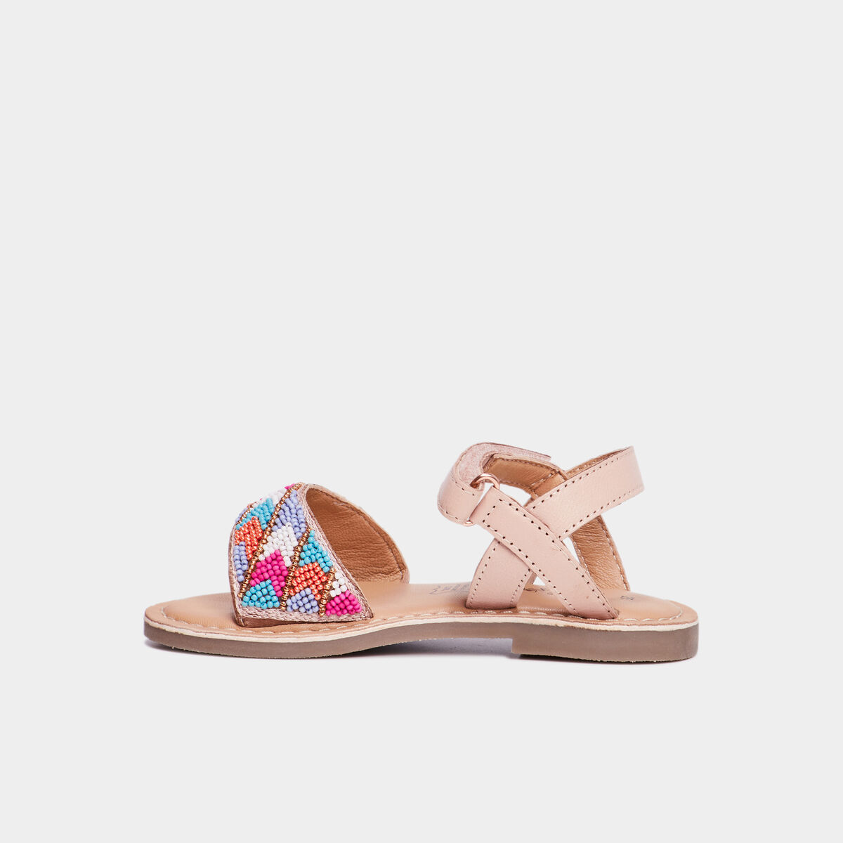 Sandales plates avec perles en cuir multicolore fille