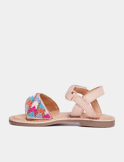 Sandales plates avec perles en cuir multicolore fille